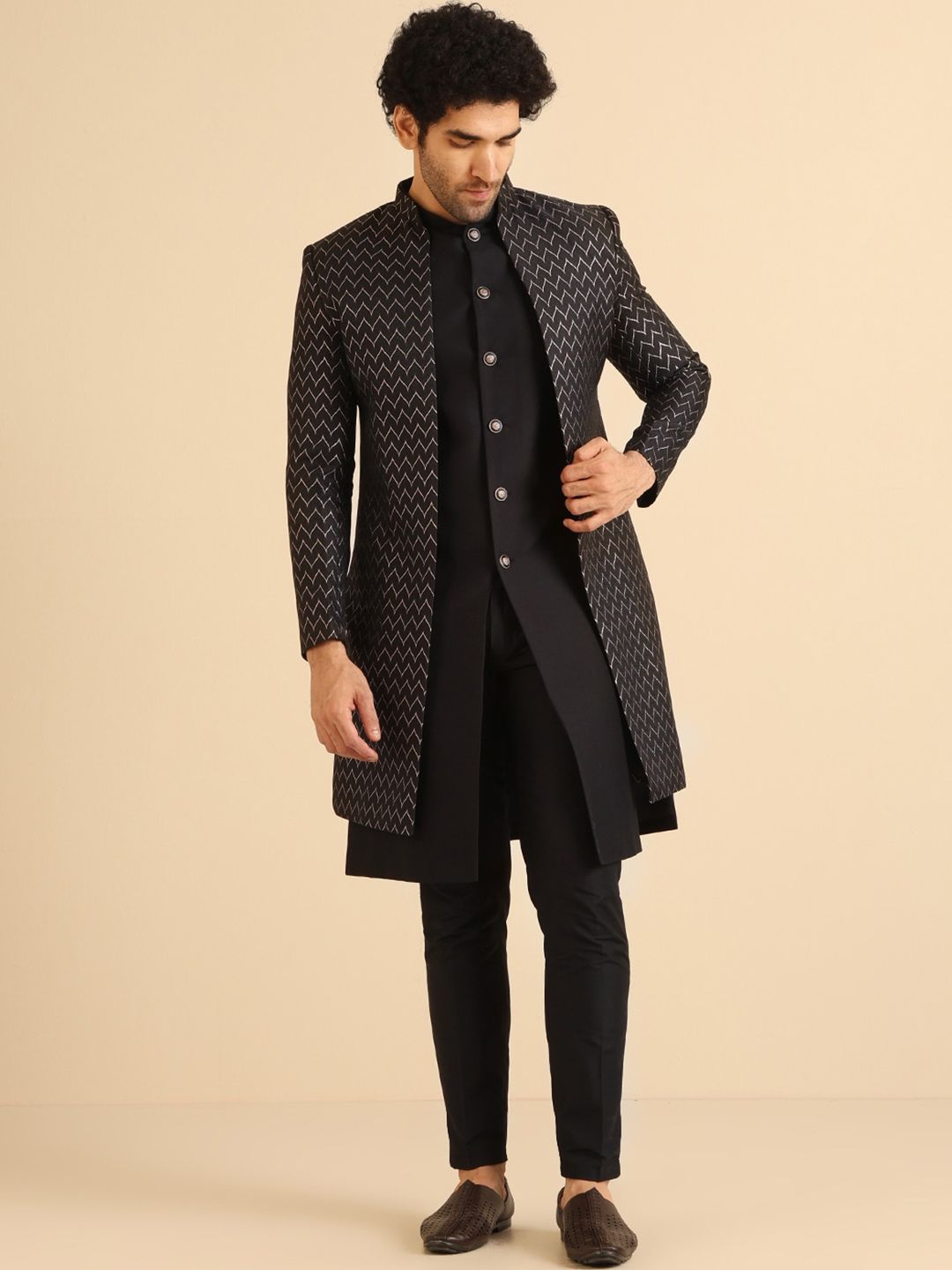 KISAH Self Design Sherwani Set