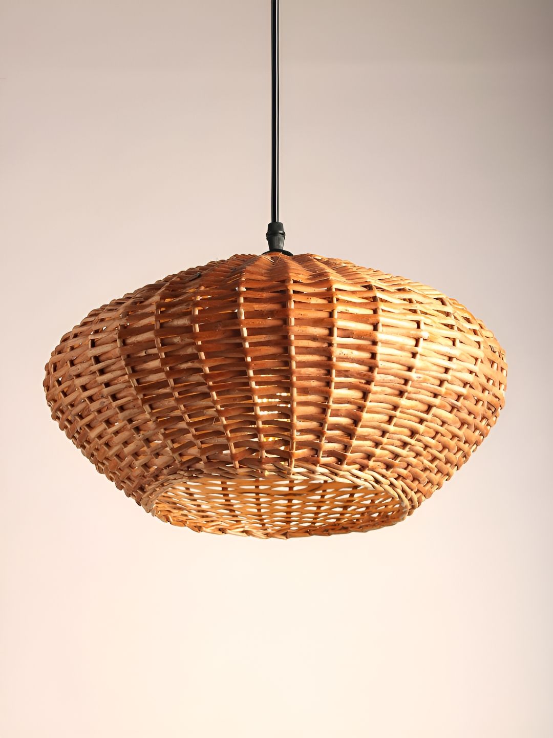 HABERE INDIA Brown Textured Wooden Ceiling Lamp-image-33
