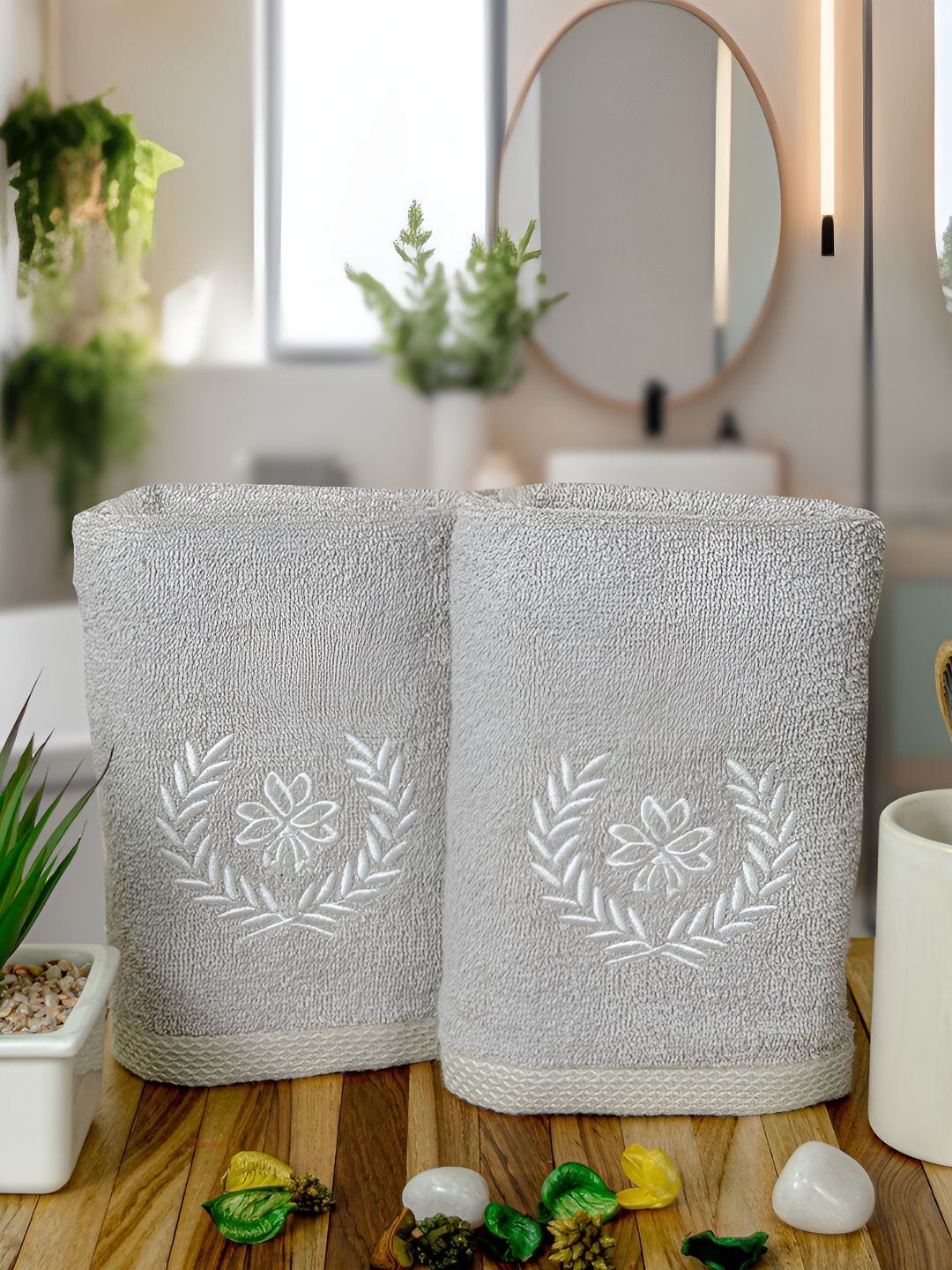 Aura Grey 2 Pieces Printed 550 GSM Quick Dry Hand Towels-picture-25