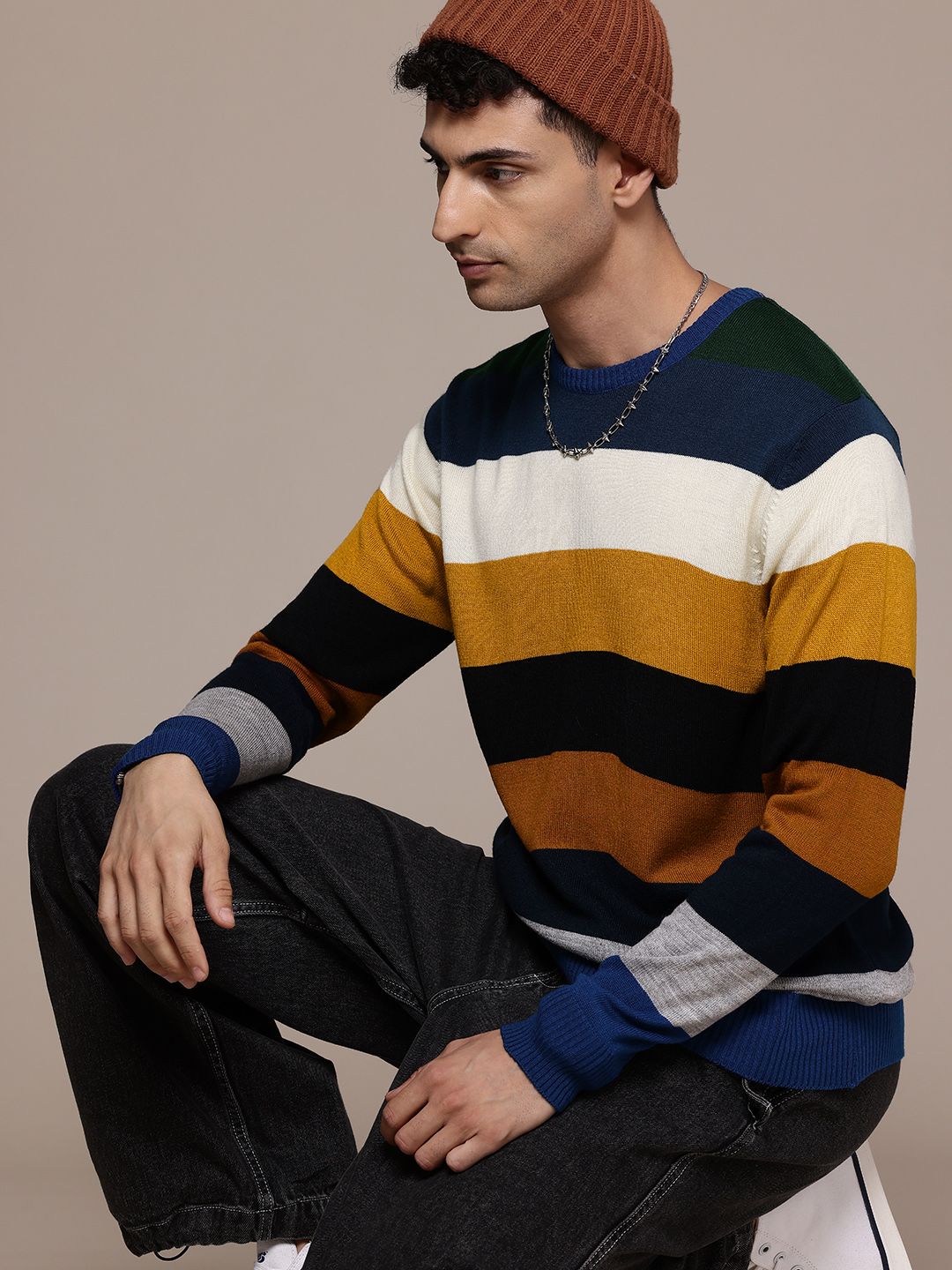 Roadster Men Striped Acrylic Pullover-picture-31
