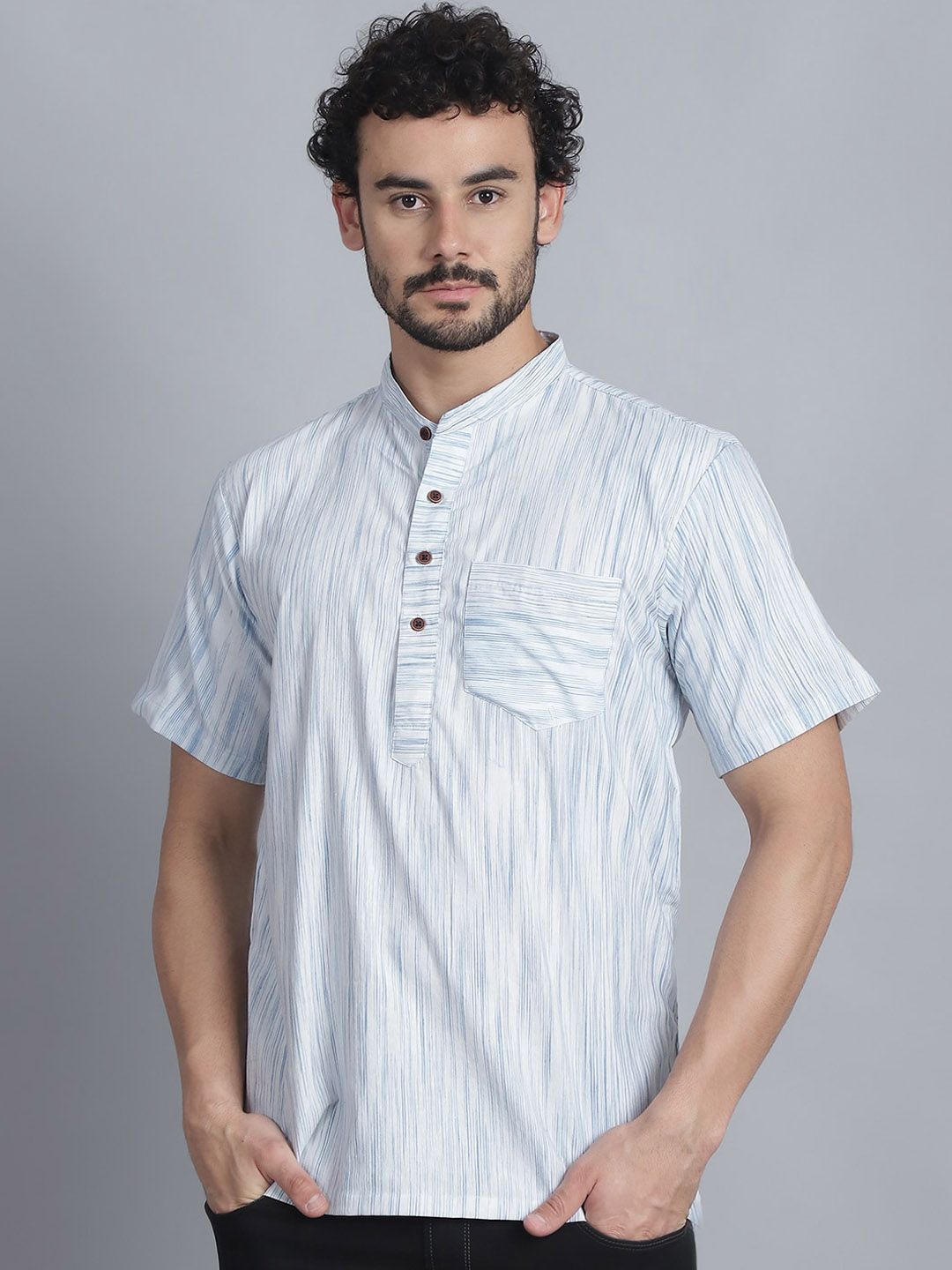 Enchanted Drapes Men Striped Chikankari Kurta-picture-29