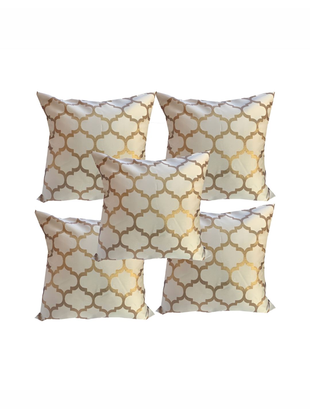 Pink Parrot Off White & Gold-Toned 5 Pieces Ethnic Motifs Square Cushion Covers-picture-43