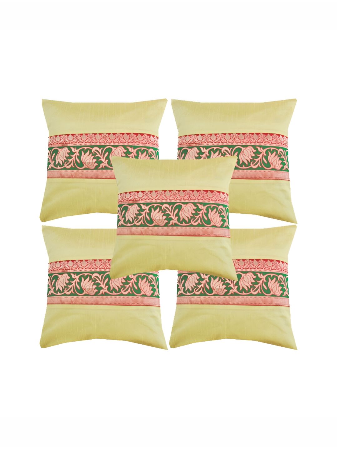 Pink Parrot Yellow & Red 5 PcsEthnic Motifs Square Cushion Covers-picture-25