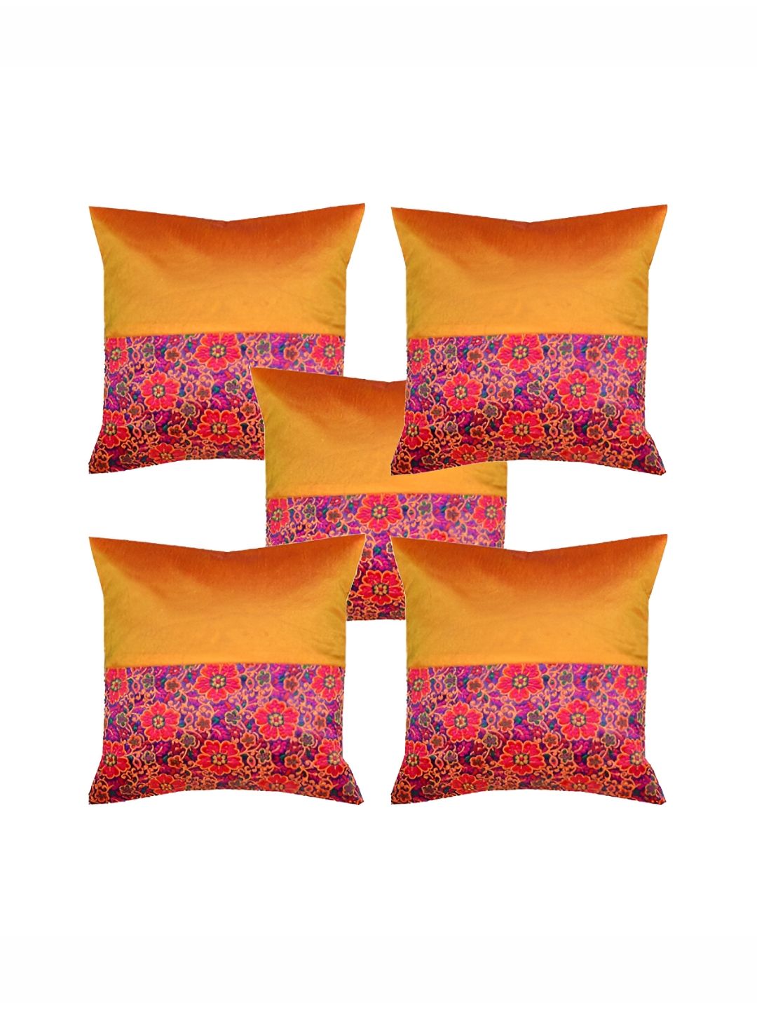 Pink Parrot Yellow & Red 5 Pcs Floral Square Cushion Covers-picture-23