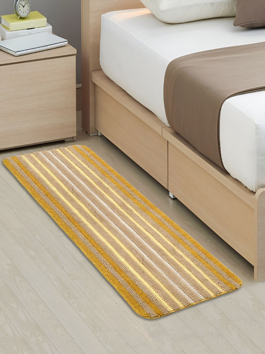 Saral Home Yellow & White Striped Microfiber Rectangle Floor Runner-picture-19