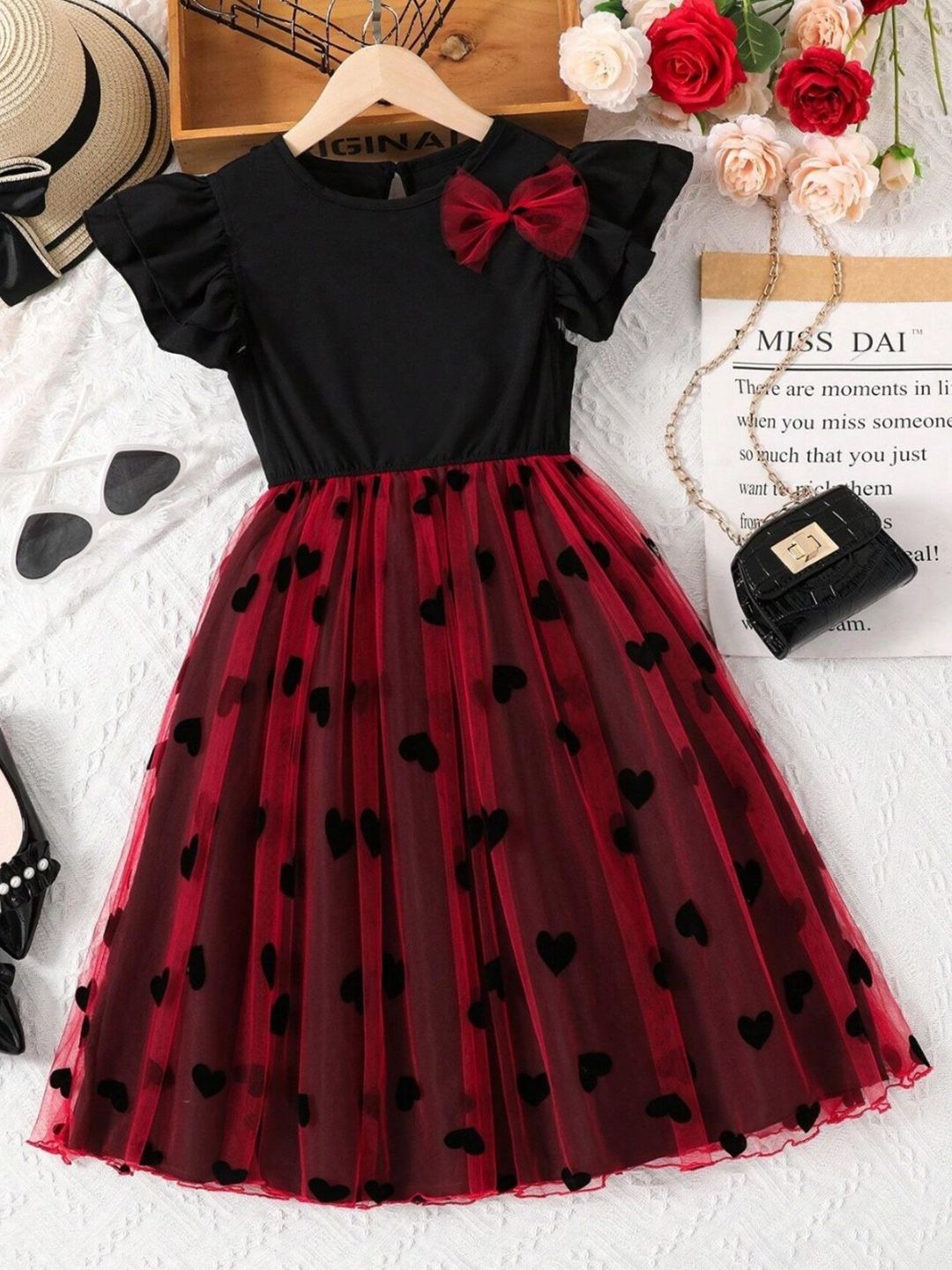 BAESD Girls Floral Printed Flared Applique Net Fit & Flare Dress-picture-34
