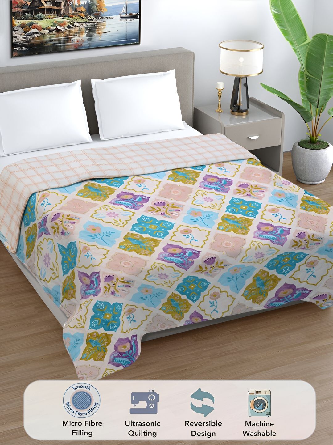 FABINALIV Blue & Green Geometric Printed AC Room 350 GSM Double Bed Comforter-picture-52