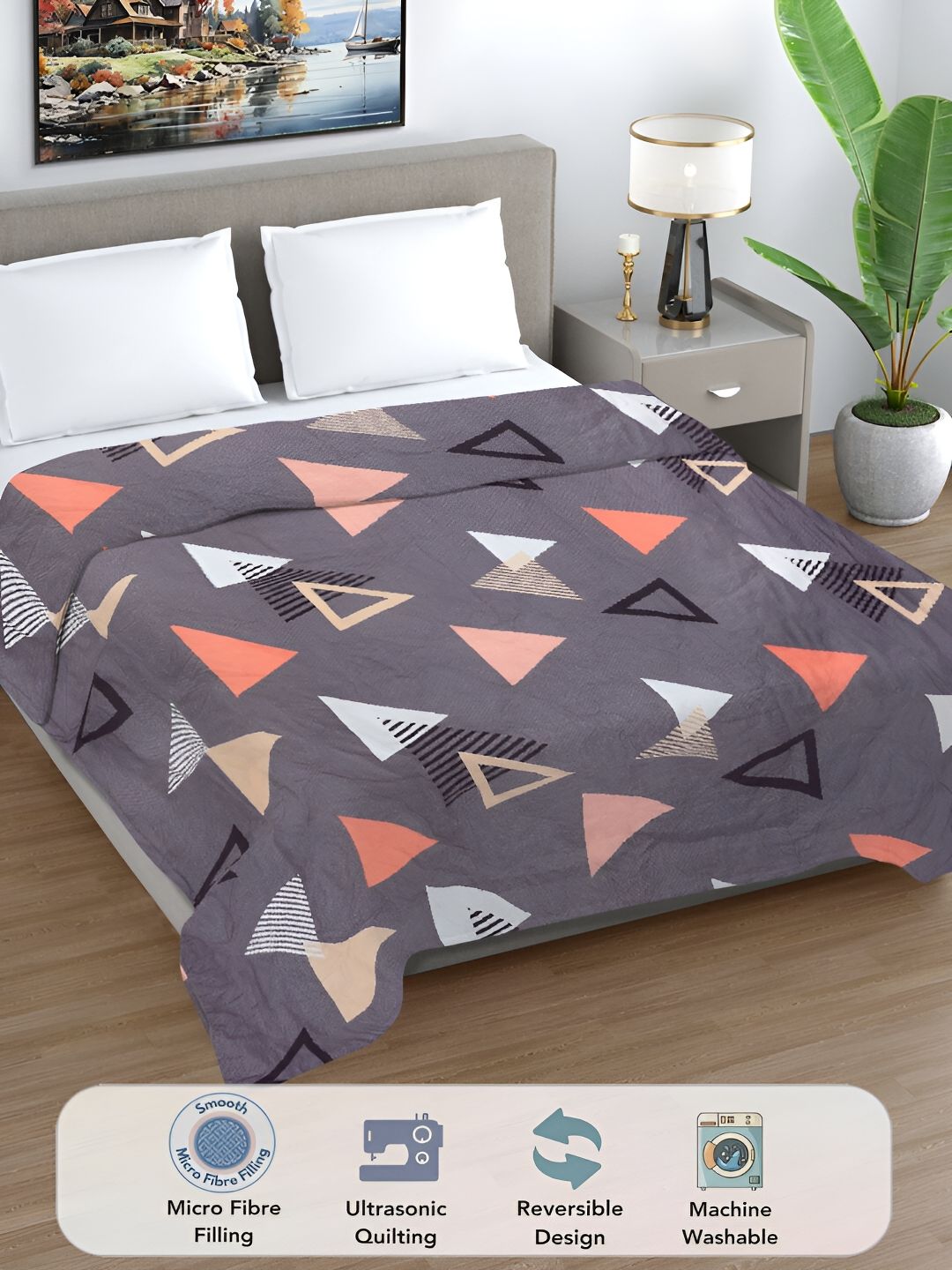 FABINALIV Grey & Pink Geometric Printed AC Room 350 GSM Double Bed Comforter-picture-39