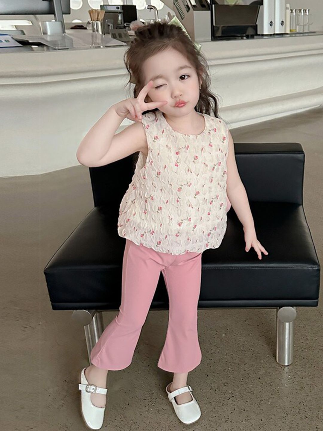 StyleCast x Revolte Girls Pink & White Printed Top with Palazzos-picture-18