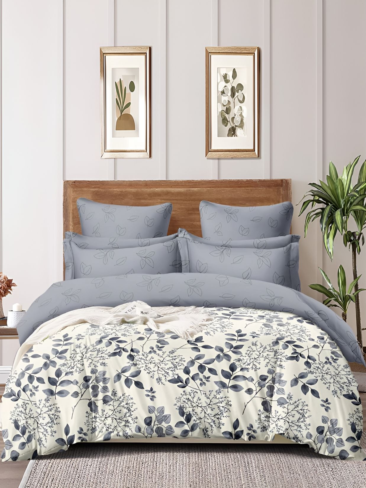 RRC White & Grey Floral Microfiber AC Room 210 GSM Double Bed Dohar-image-23