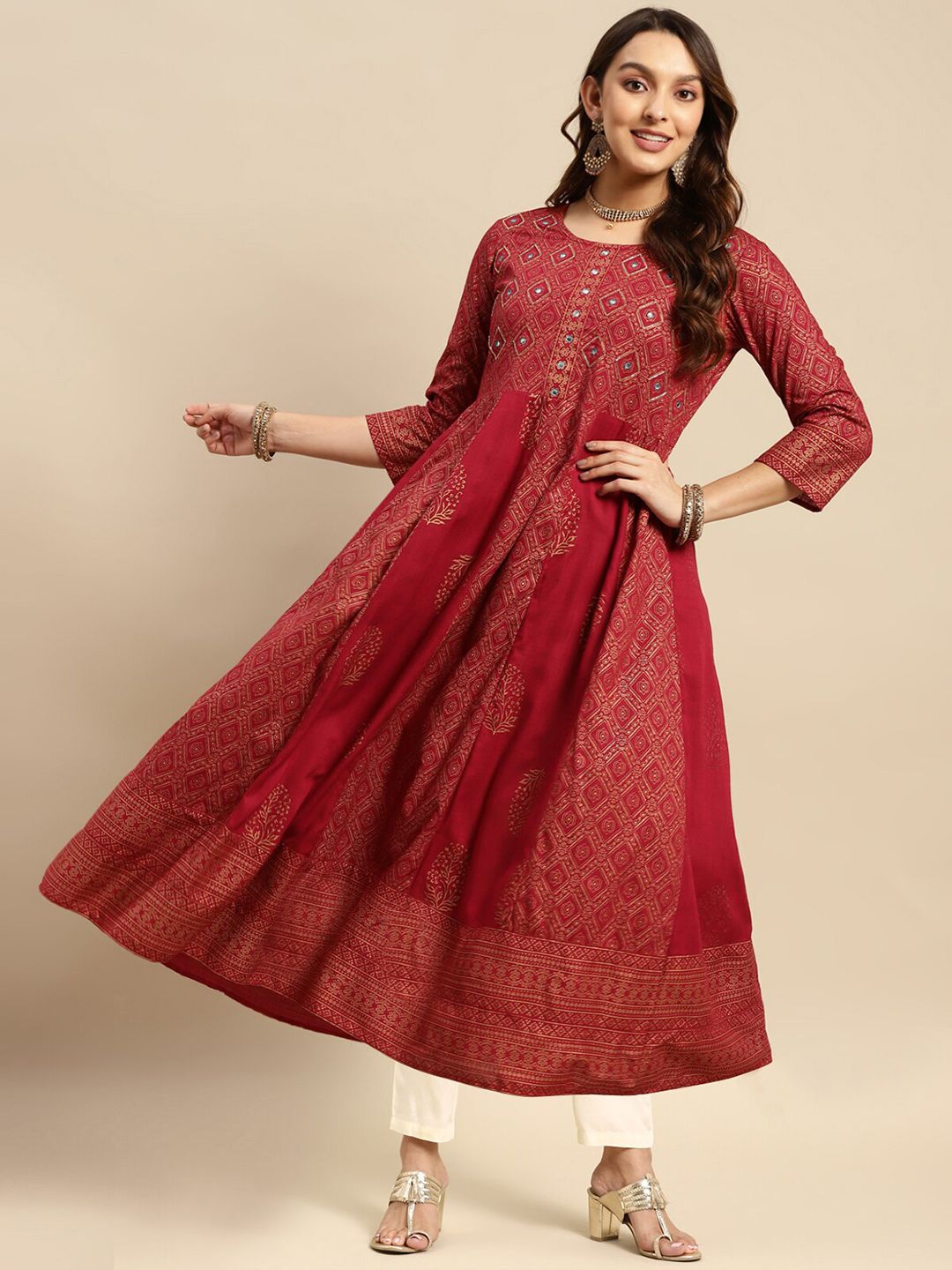 Rangita Ethnic Motifs Printed Regular Beads and Stones Kurta with Trousers-picture-23