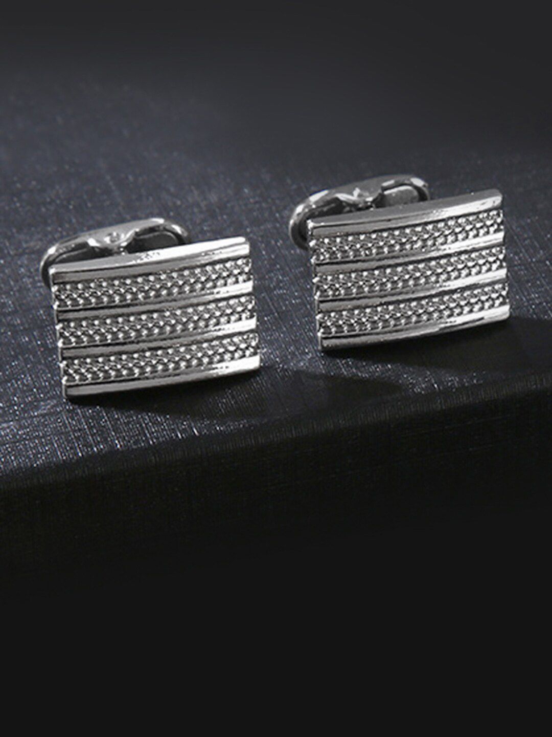 Peora Silver Plated Textured Rectangle Shape Cufflink-picture-15