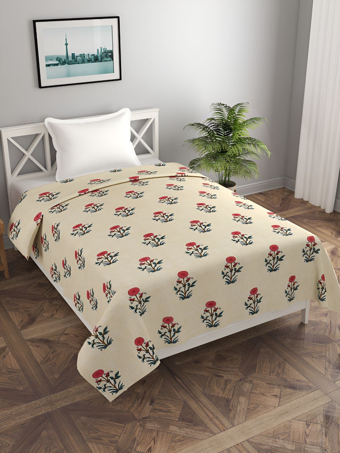 BREVARD Beige & Green Printed Single Duvet Cover-picture-24