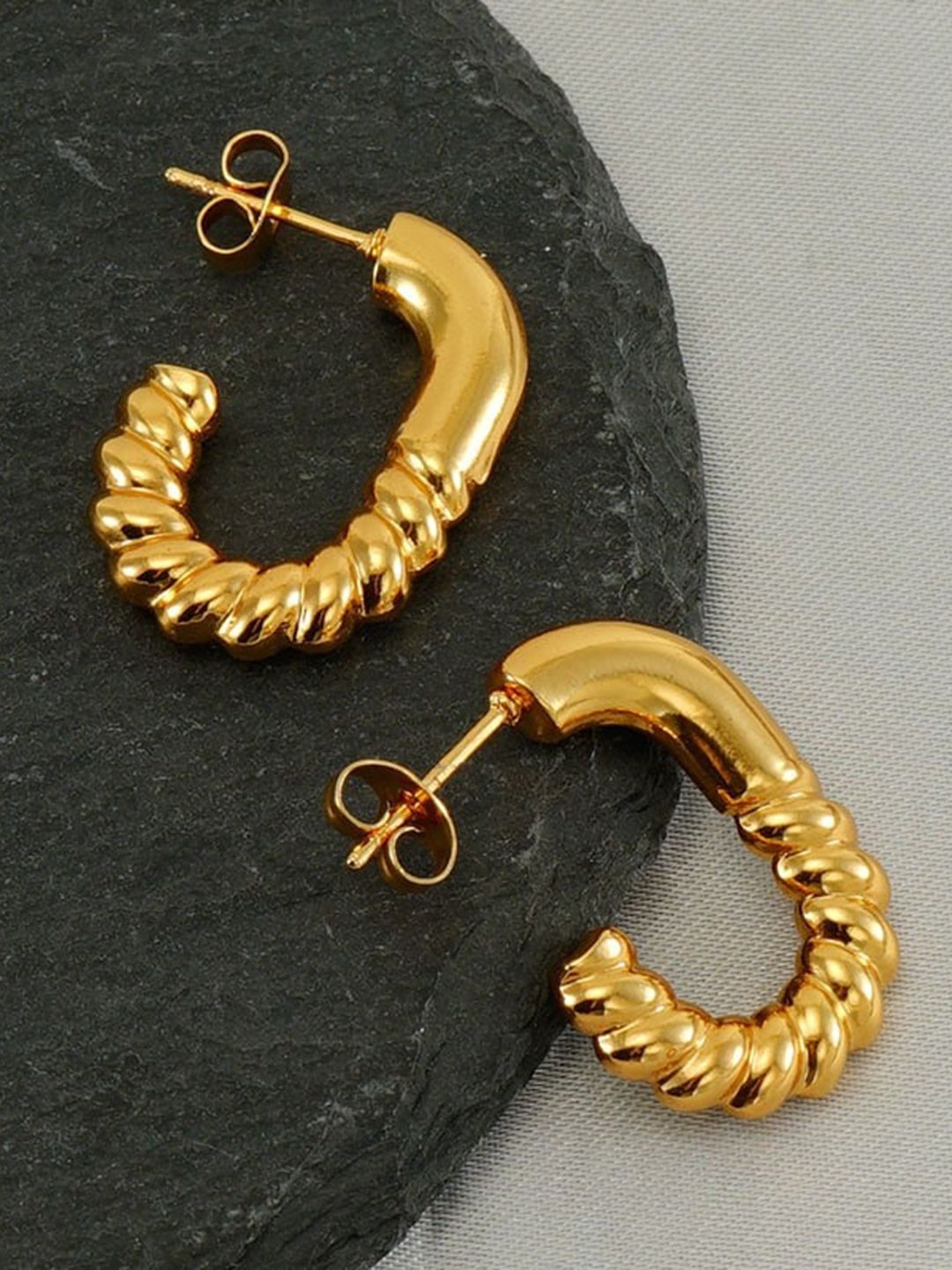 VIEN Gold-Plated Contemporary Half Hoop Earrings-picture-16