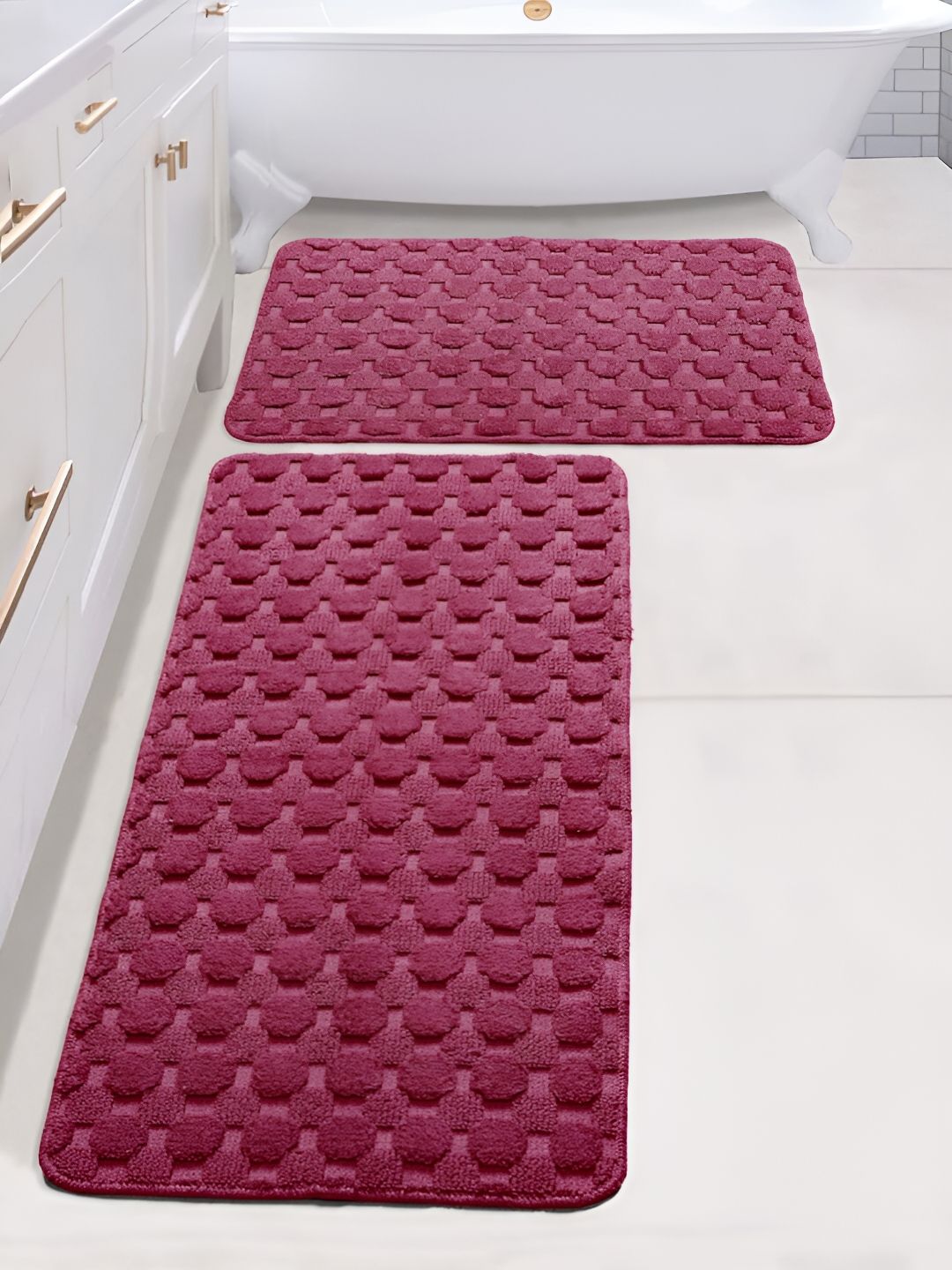 Saral Home YANO Maroon 2 Pieces Textured 3000 GSM Cotton Antiskid Bath Mat & Runner-picture-26