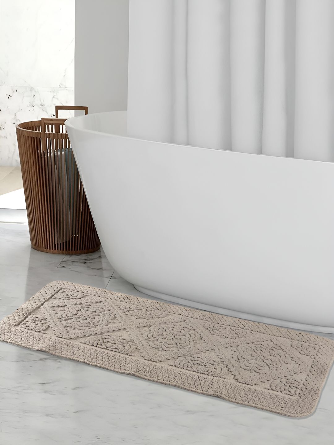 Saral Home Beige Cotton Antiskid Floor Runner