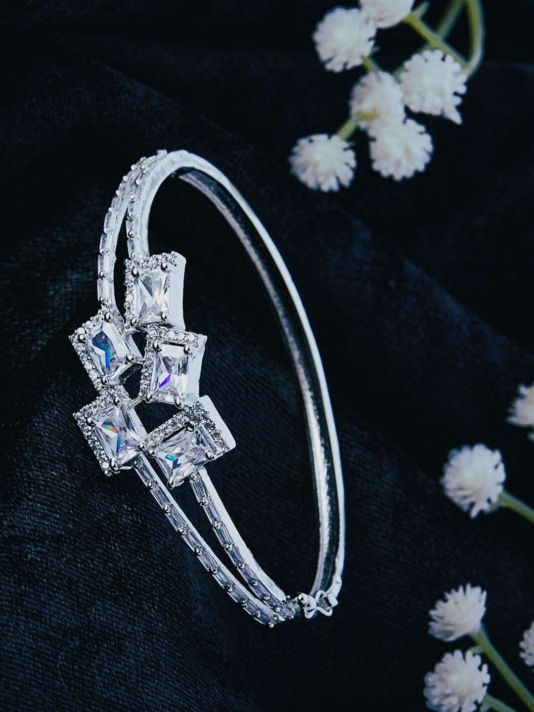 ATIBELLE Silver-Plated Cubic Zirconia Bangle-Style Bracelet