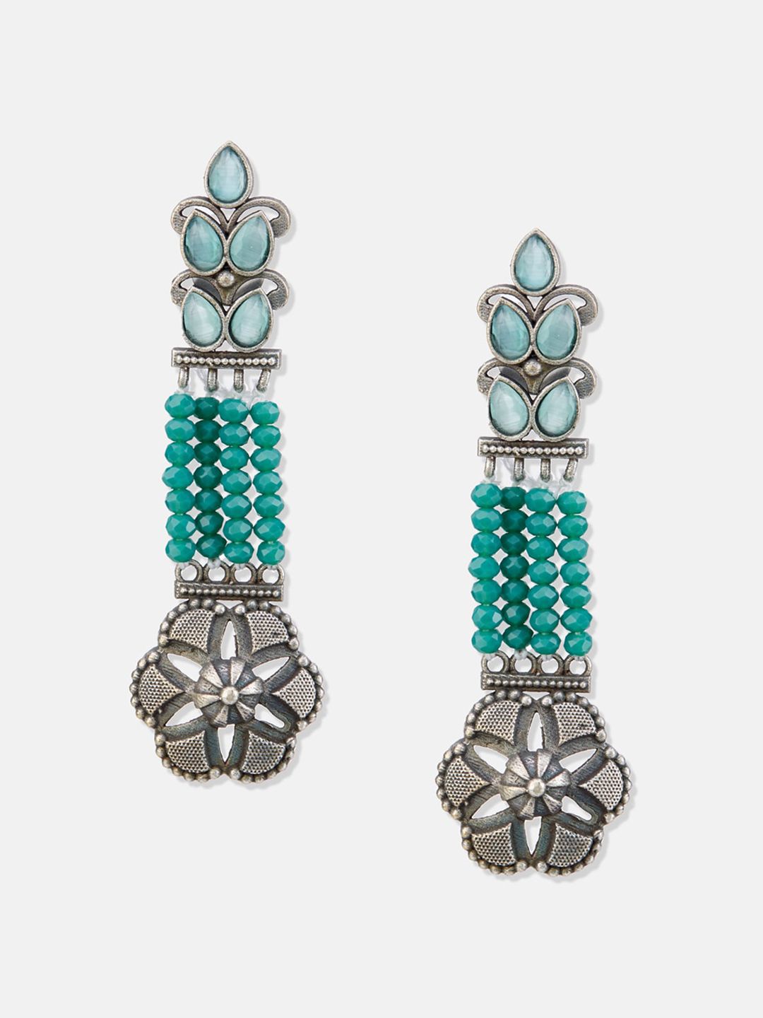 ATIBELLE Set Of 2 German Silver Plated Jhumkas & Drop Earrings