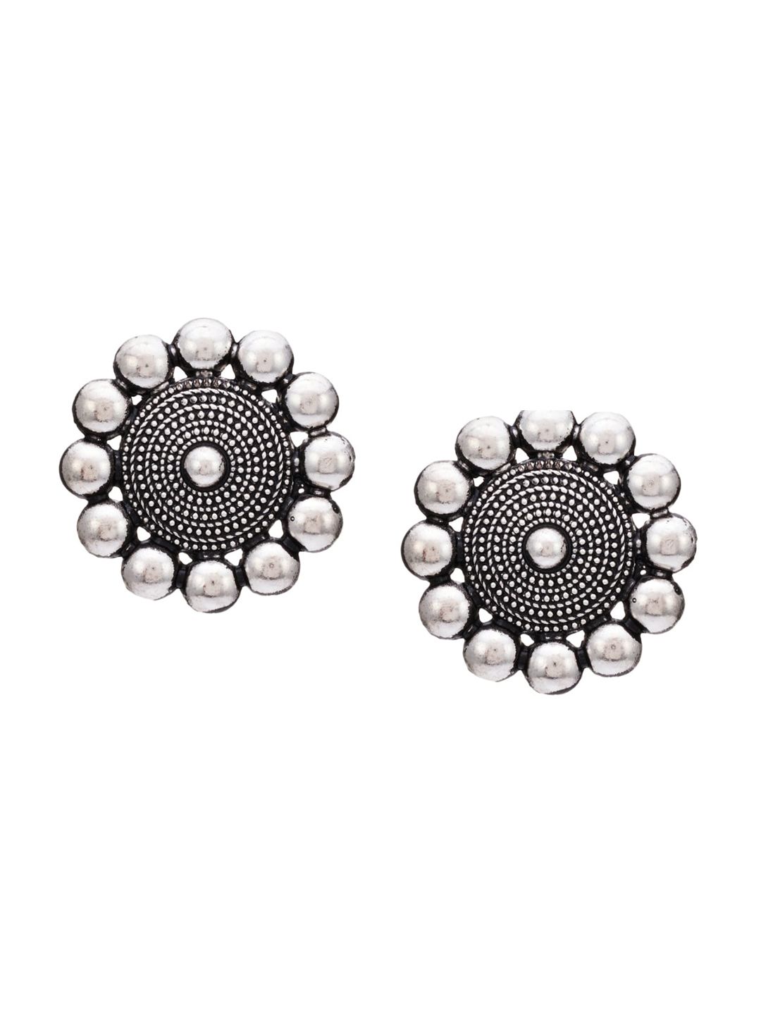 ATIBELLE Set Of 2 German Silver Plated Oxidised Studs Earrings