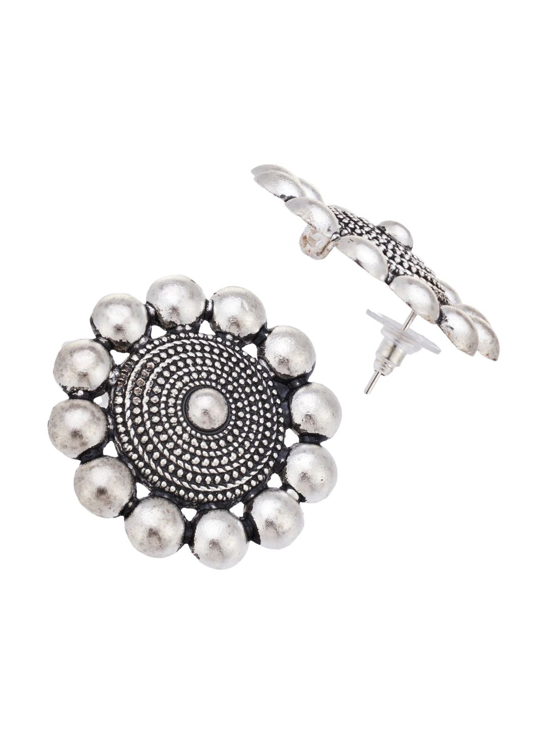 ATIBELLE Set Of 2 German Silver Plated Oxidised Studs Earrings