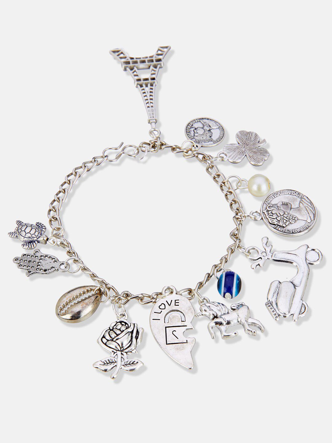 ATIBELLE German Silver Silver-Plated Charm Bracelet