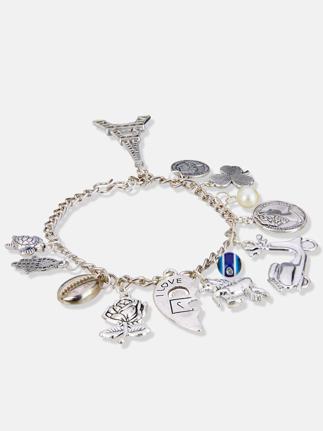 ATIBELLE German Silver Silver-Plated Charm Bracelet