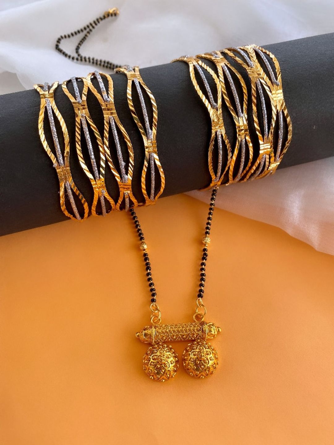 Atibelle Set Of 9 Gold Plated Stone-Beaded Mangalsutra