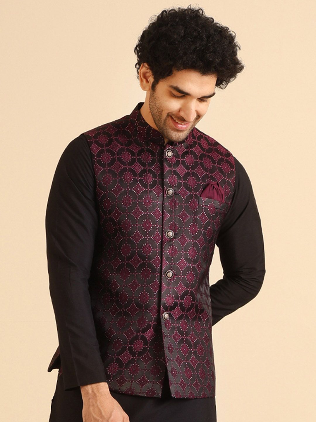 KISAH Woven Design Nehru Jacket