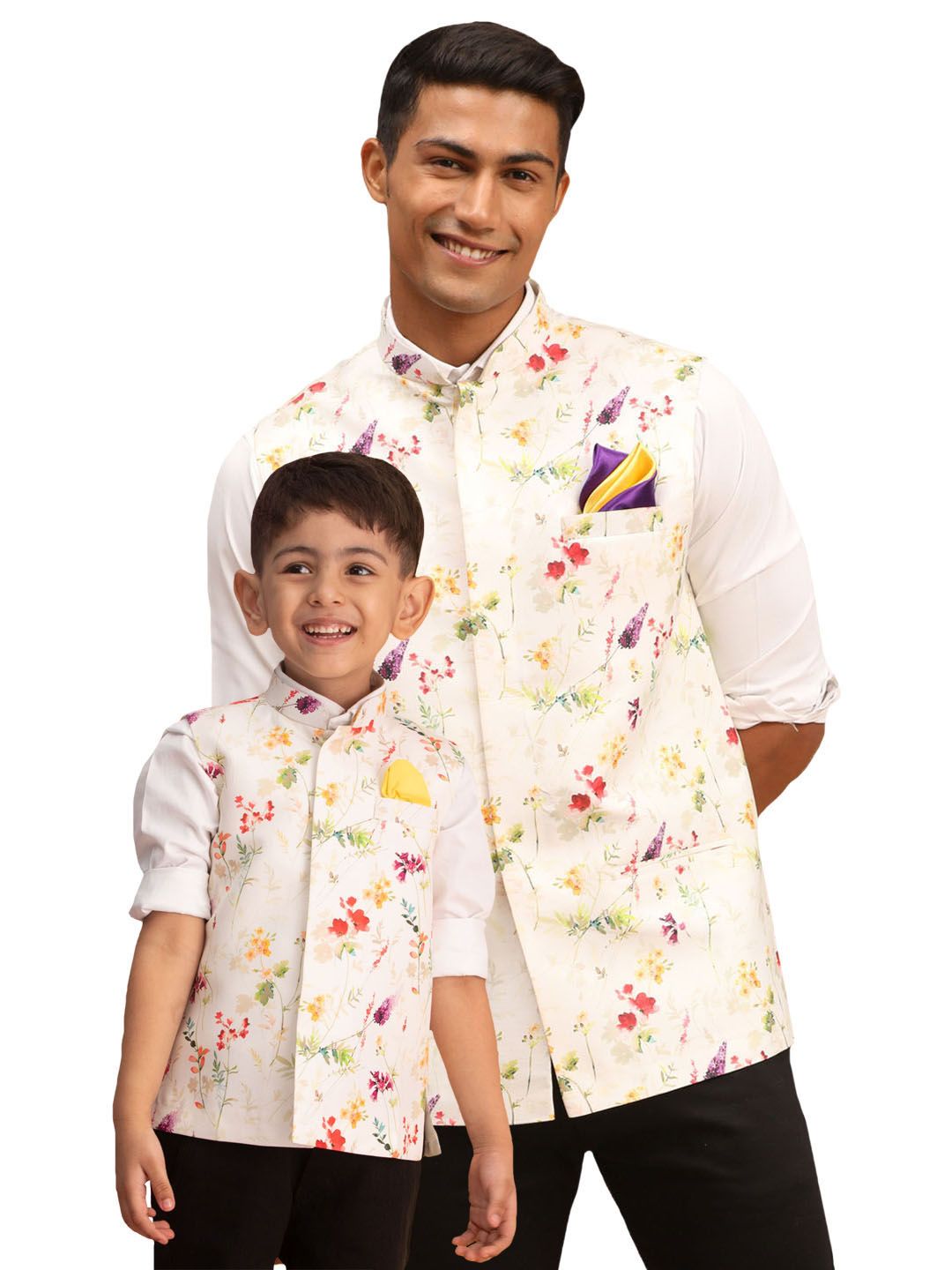 VASTRAMAY Boys Floral Printed Mandarin Collar Slim Fit Nehru Jacket-picture-18