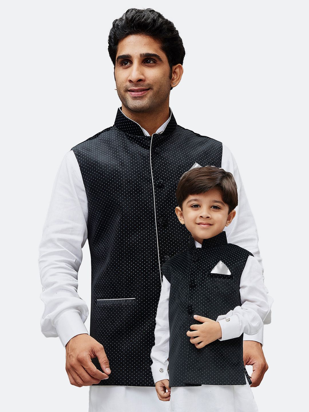 VASTRAMAY Boys Velvet Polka Dot Printed Nehru Jacket-picture-53
