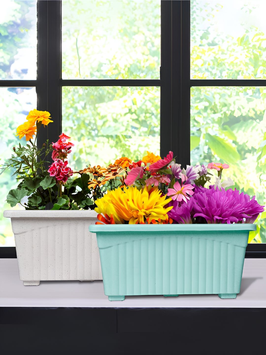 Kuber Industries Marble Jupitar White & Green 2 Pieces Lightweight Planters-picture-29