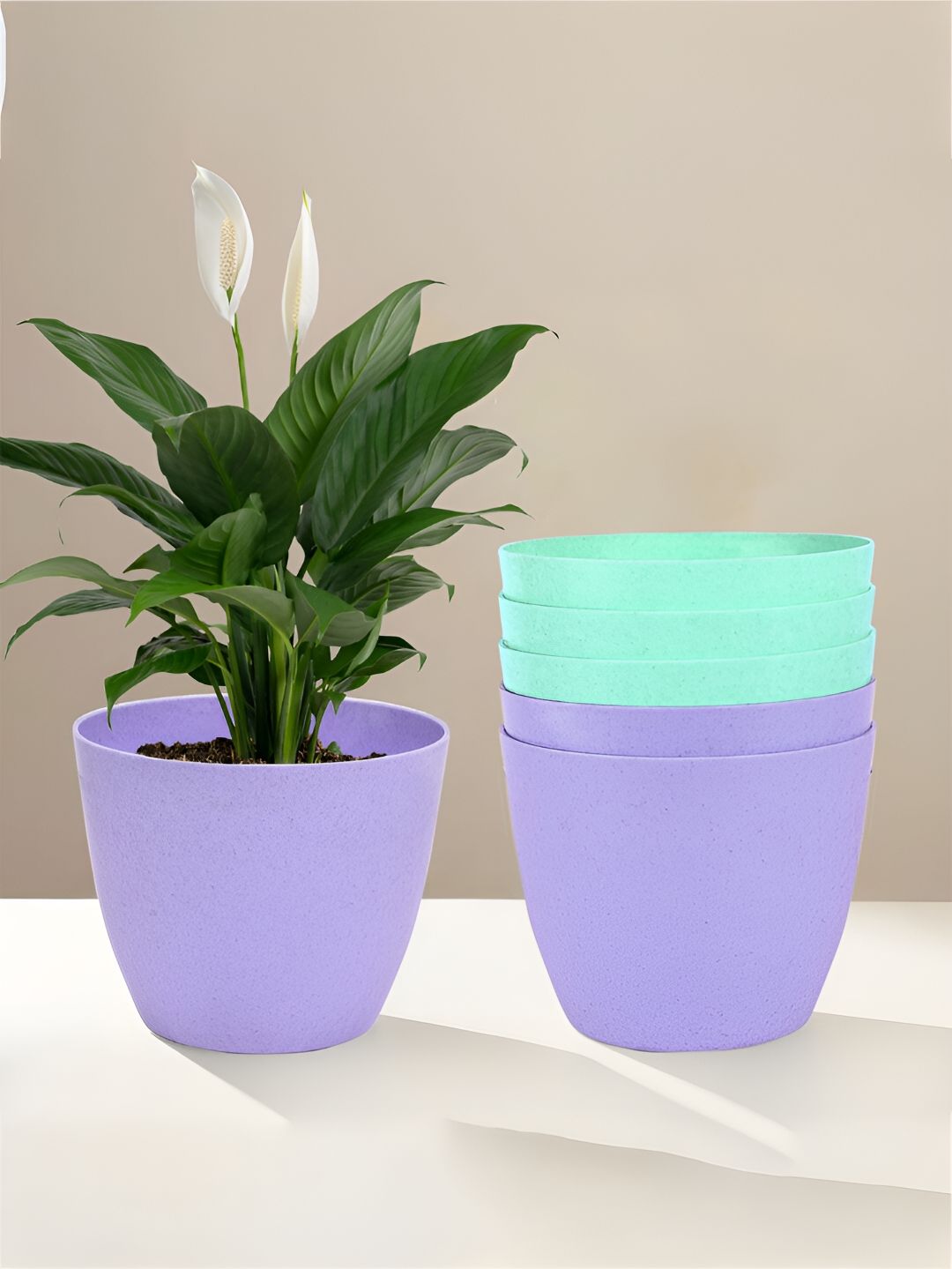 Kuber Industries Purple & Green 6 Pieces Marble Cool Lightweight Planters-picture-33