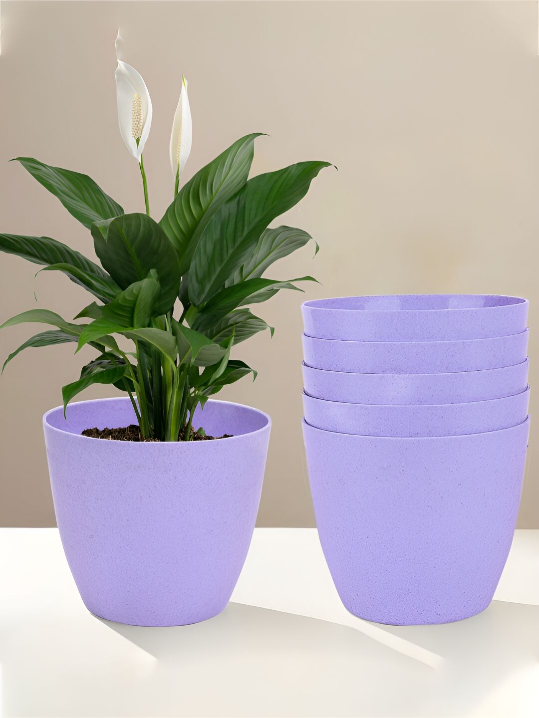Kuber Industries Marble Cool 6 Pieces Purple Lightweight Planters-picture-42