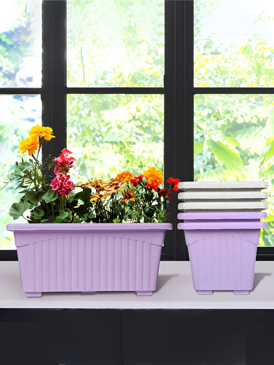 Kuber Industries White & Purple 6 Pieces Textured Lightweight Planters-picture-36