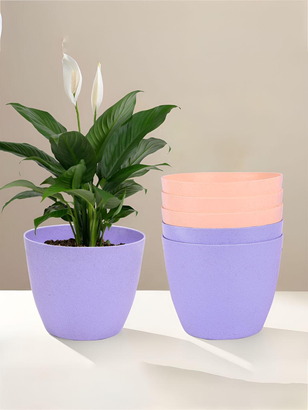 Kuber Industries Purple & Peach 6 Pieces Marble Finish Planters-picture-30