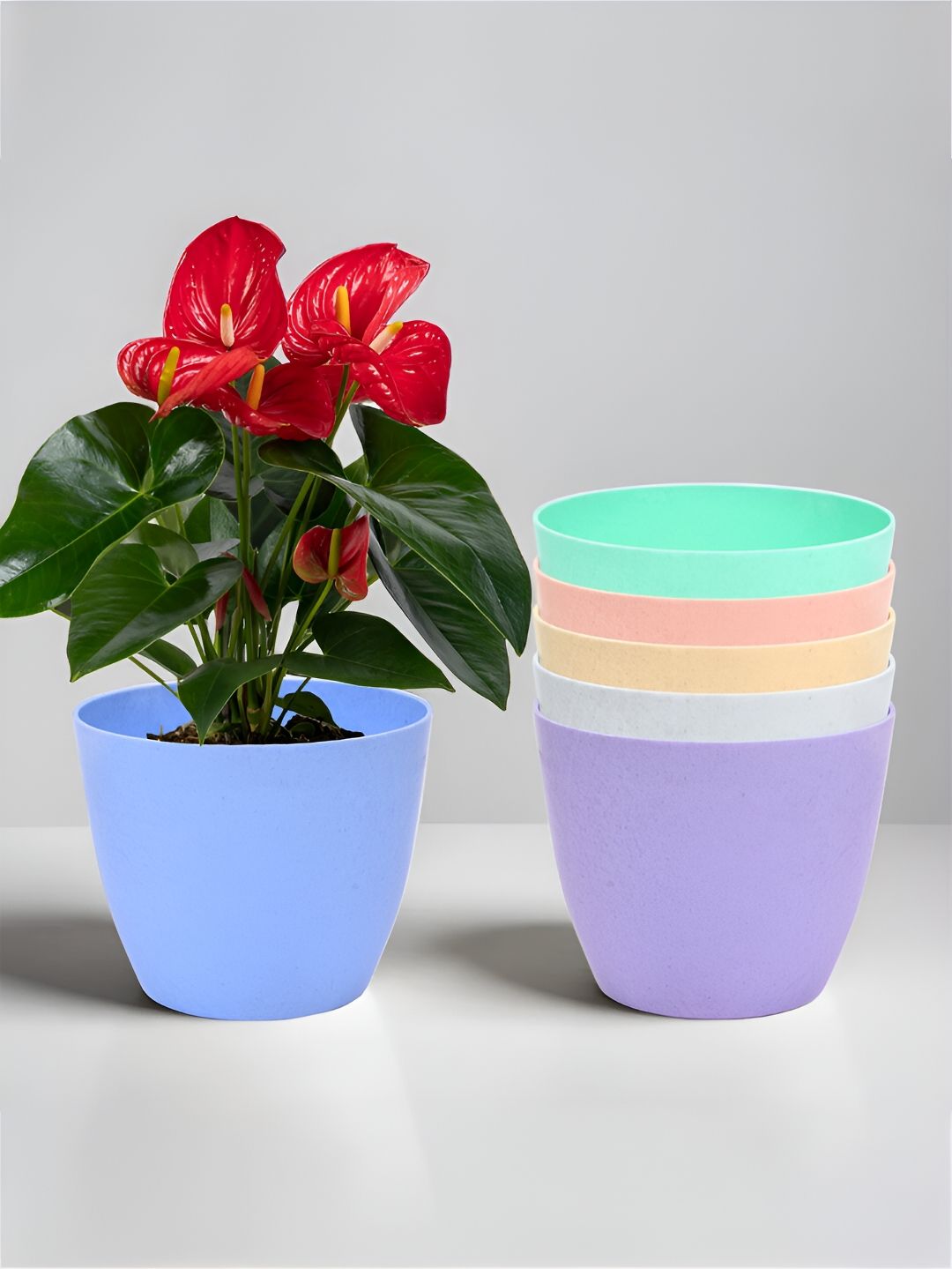 Kuber Industries Purple & Green 6 Pieces Marble Finish Planters-picture-29