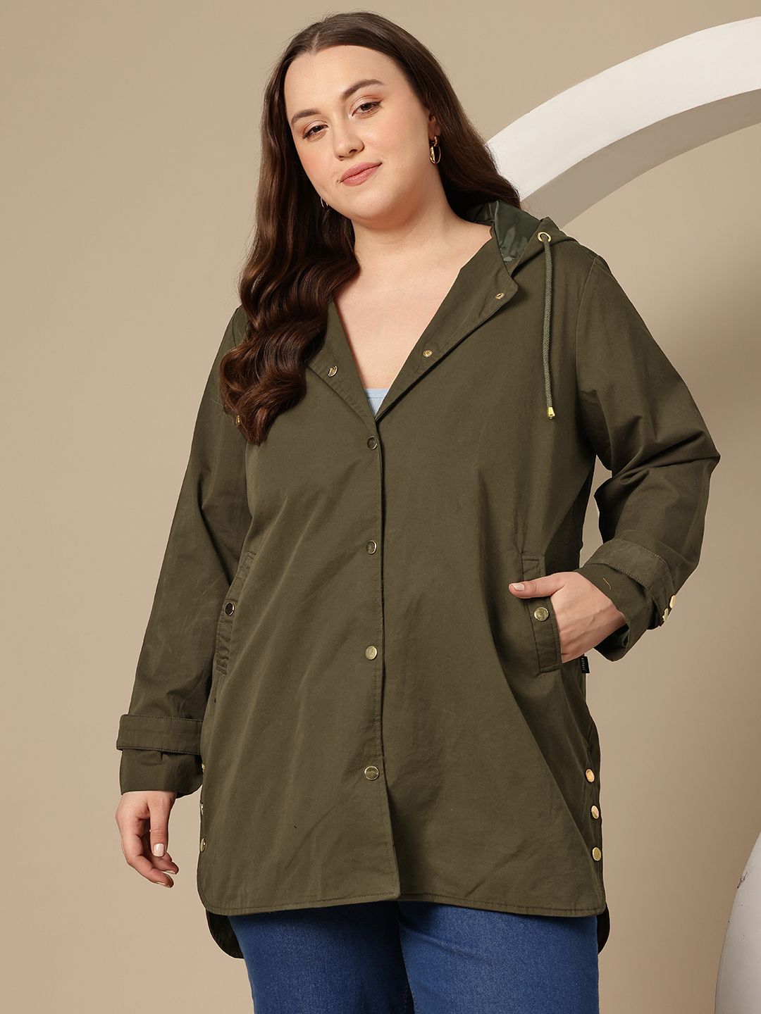 Sztori Women Plus Size High-Low Pure Cotton Longline Tailored Jacket-picture-37