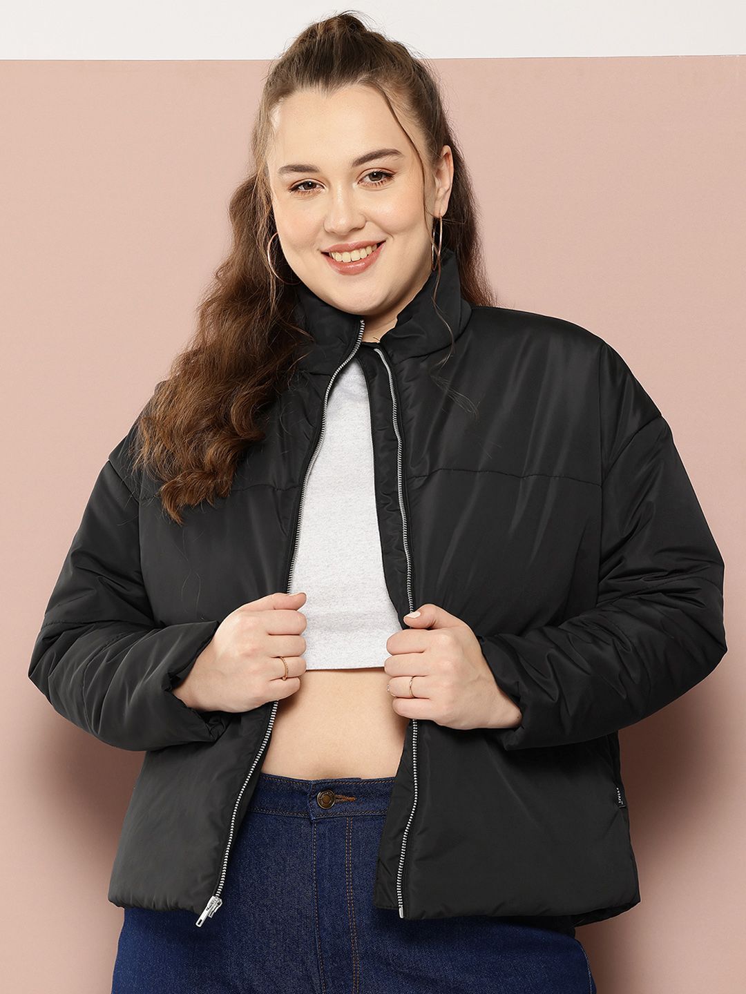 Sztori Plus Size Solid Padded Jacket
