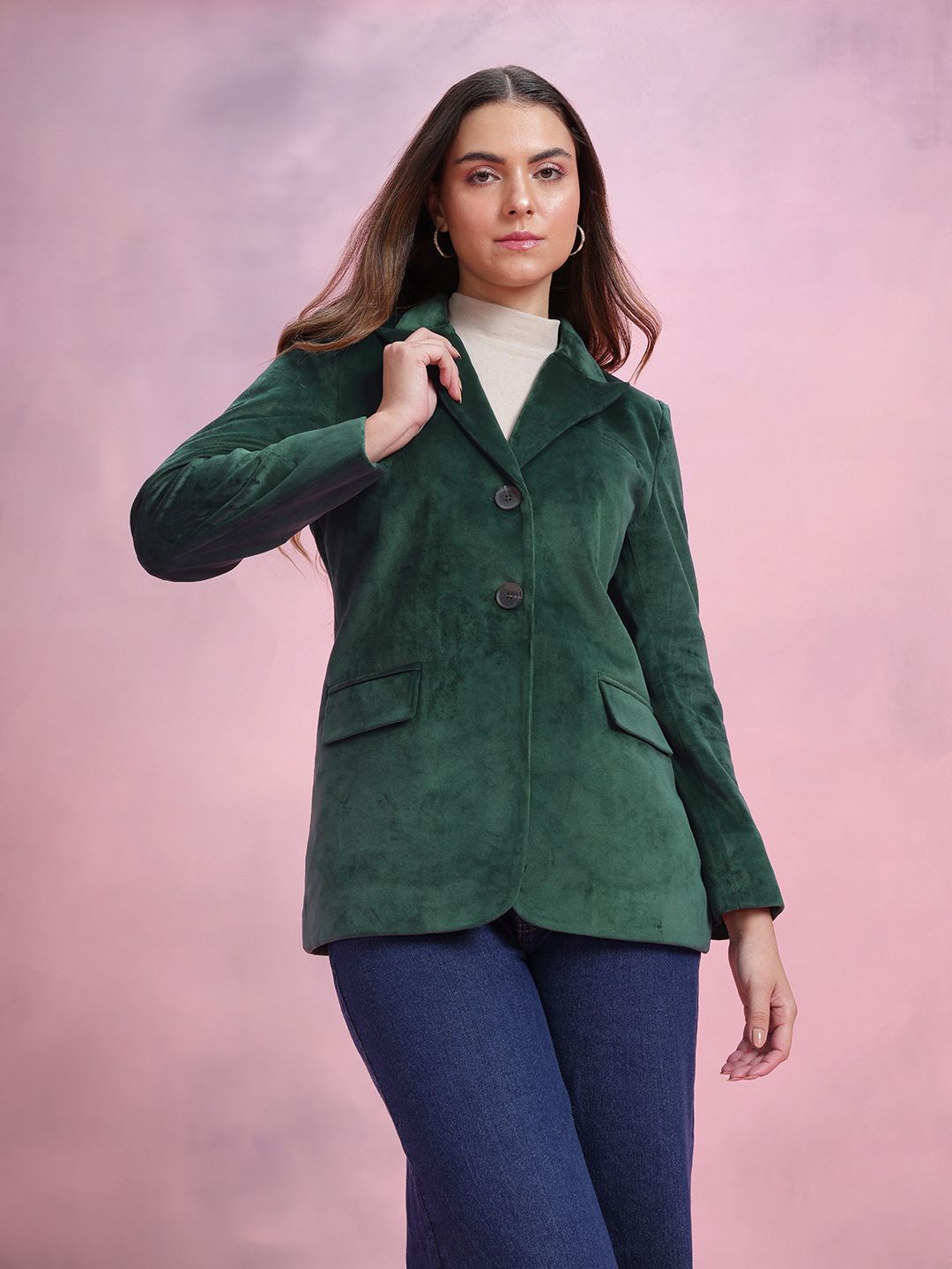 DressBerry Bizwear Single-Breasted Velvet Finish Blazers