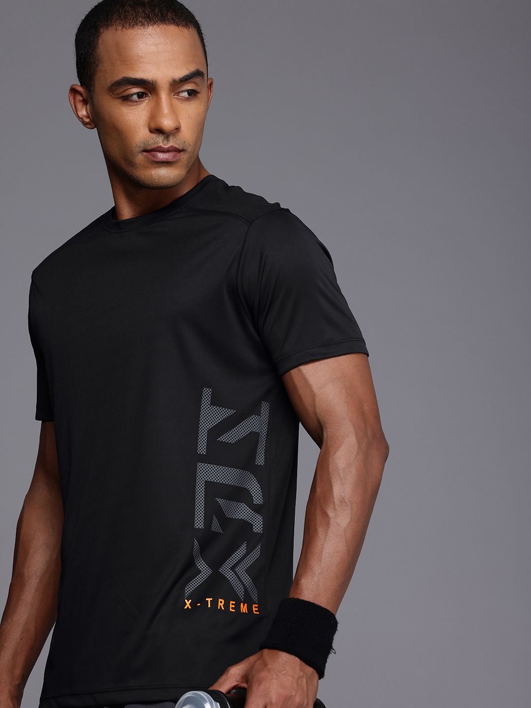 HRX by Hrithik Roshan Brand Logo Printed Rapid Dry Antimicrobial Finish Training T-shirt-image-42