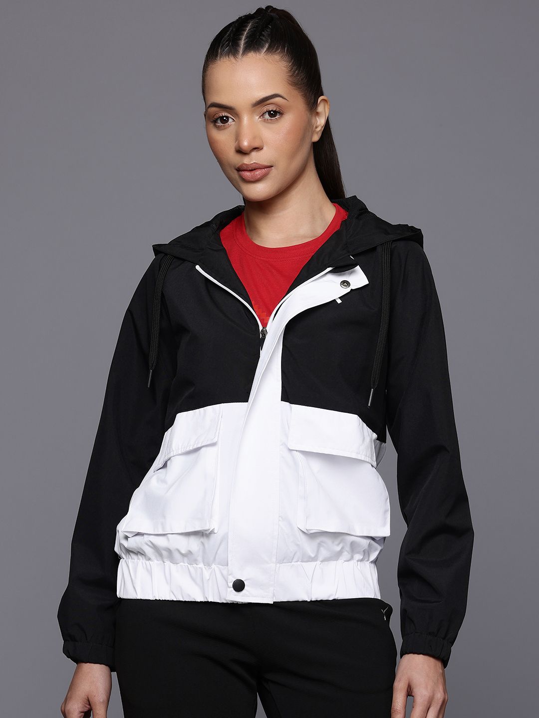 HRX by Hrithik Roshan Colourblocked Hooded Lifestyle Bomber Jacket