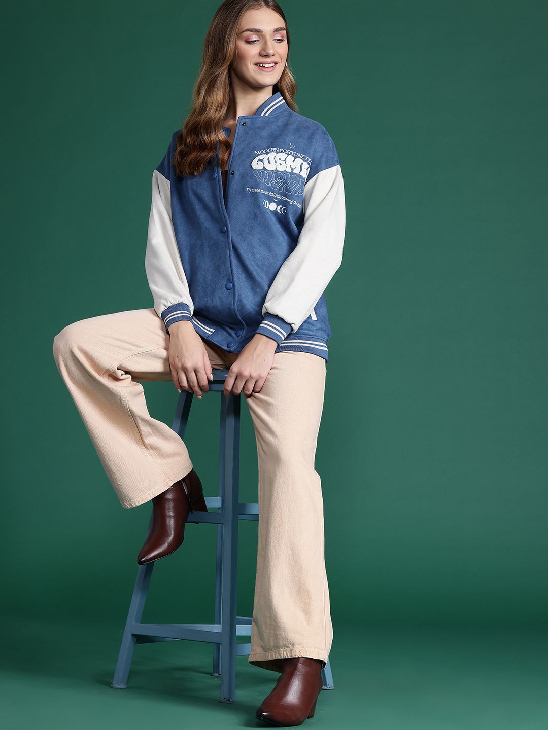 Buy DressBerry Embroidered Suede Varsity Jacket - Jackets for