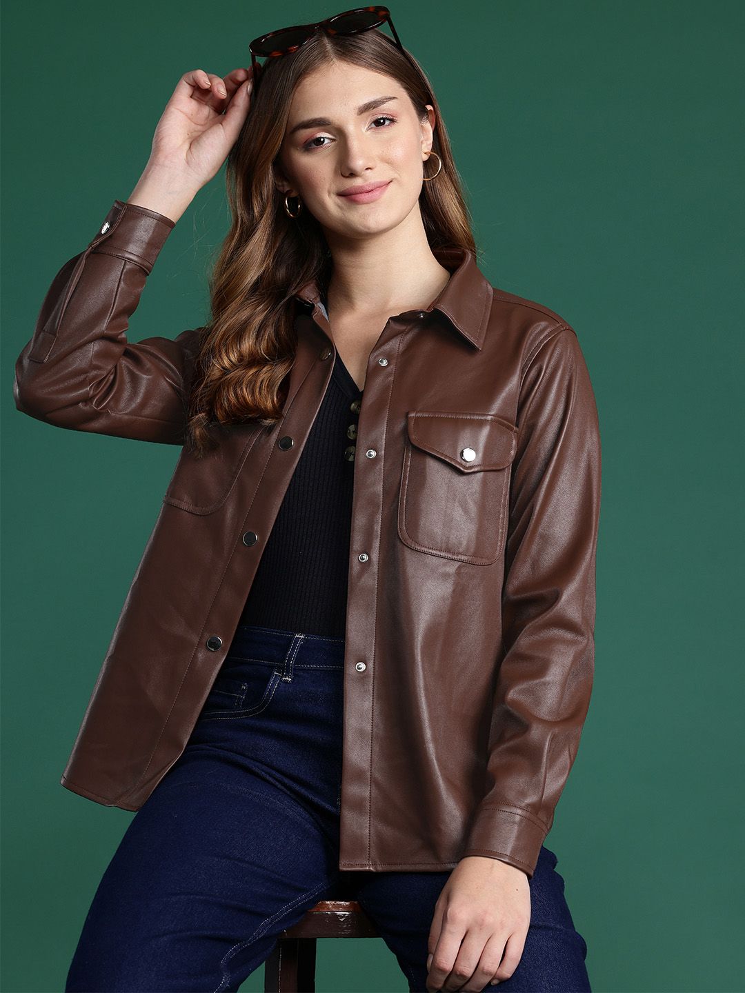 DressBerry Faux Leather Longline Tailored Jacket-image-2