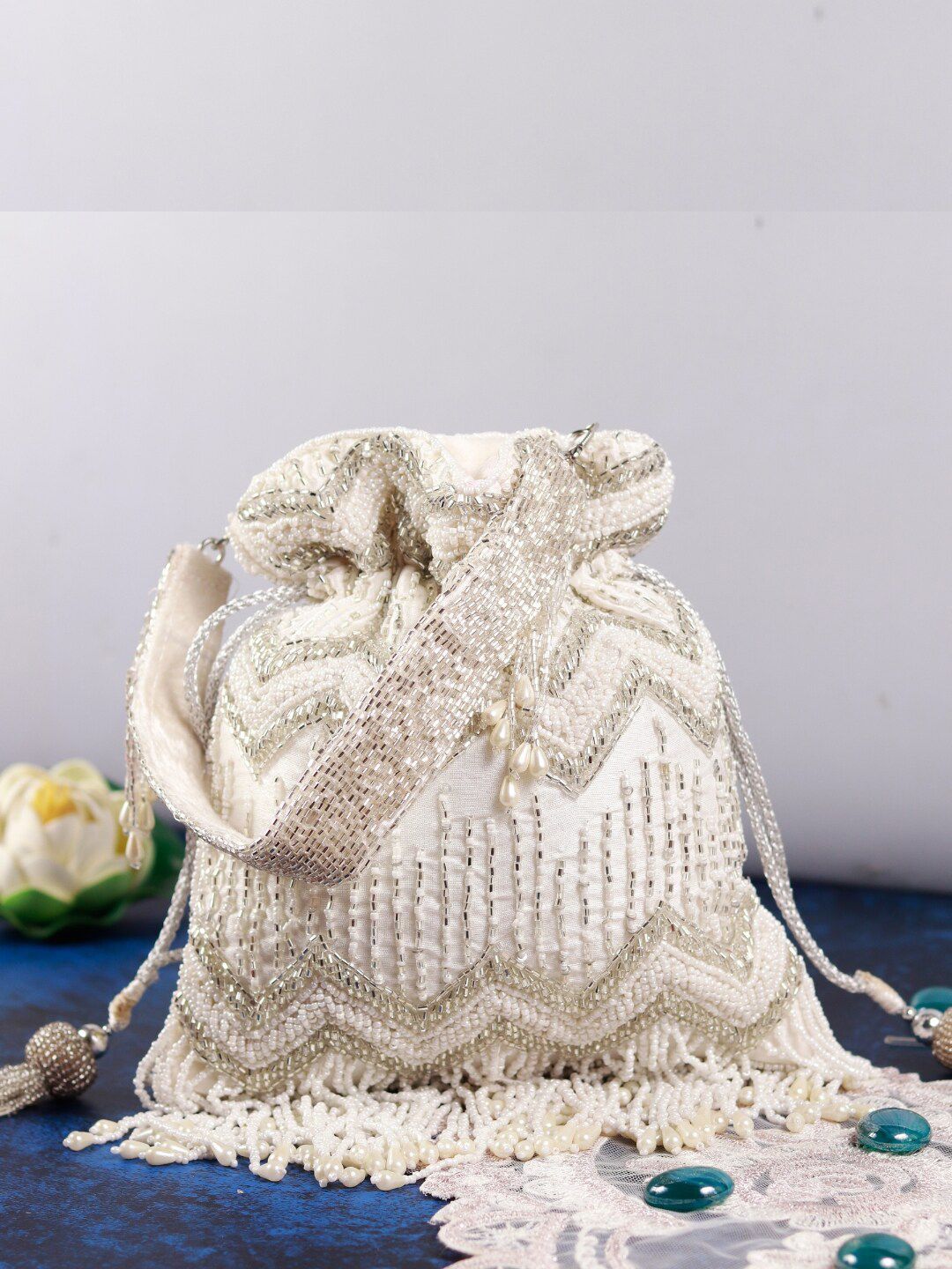 THE TAN CLAN Embroidered Tasselled Potli Clutch-picture-15