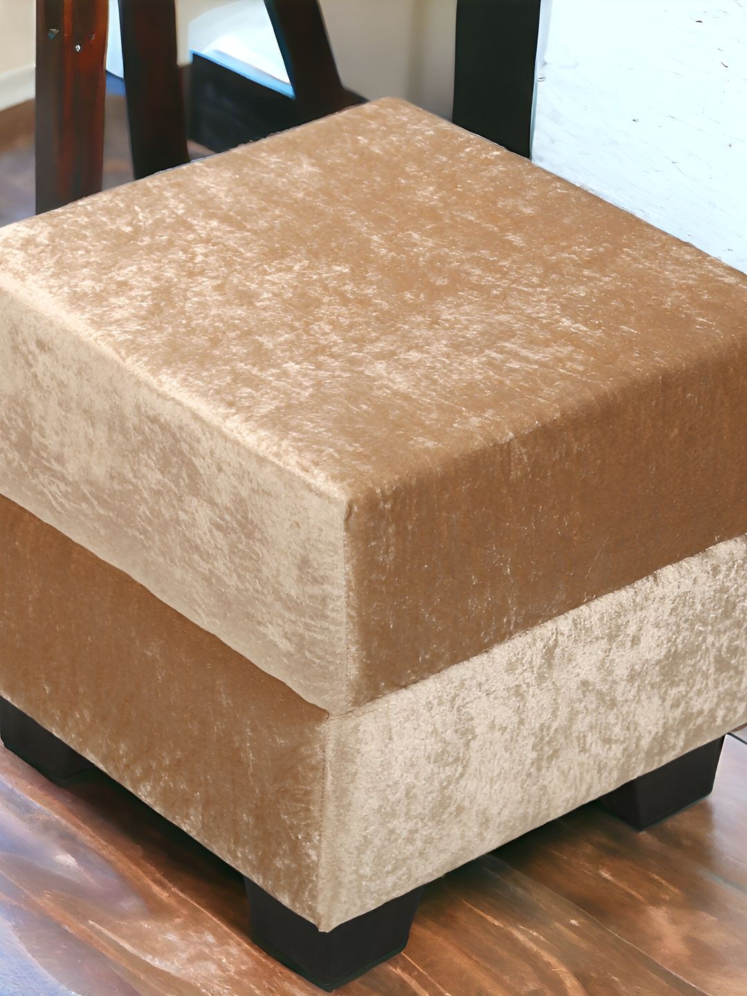 Ikiriya Beige Iris Wooden Square Ottoman Pouffe