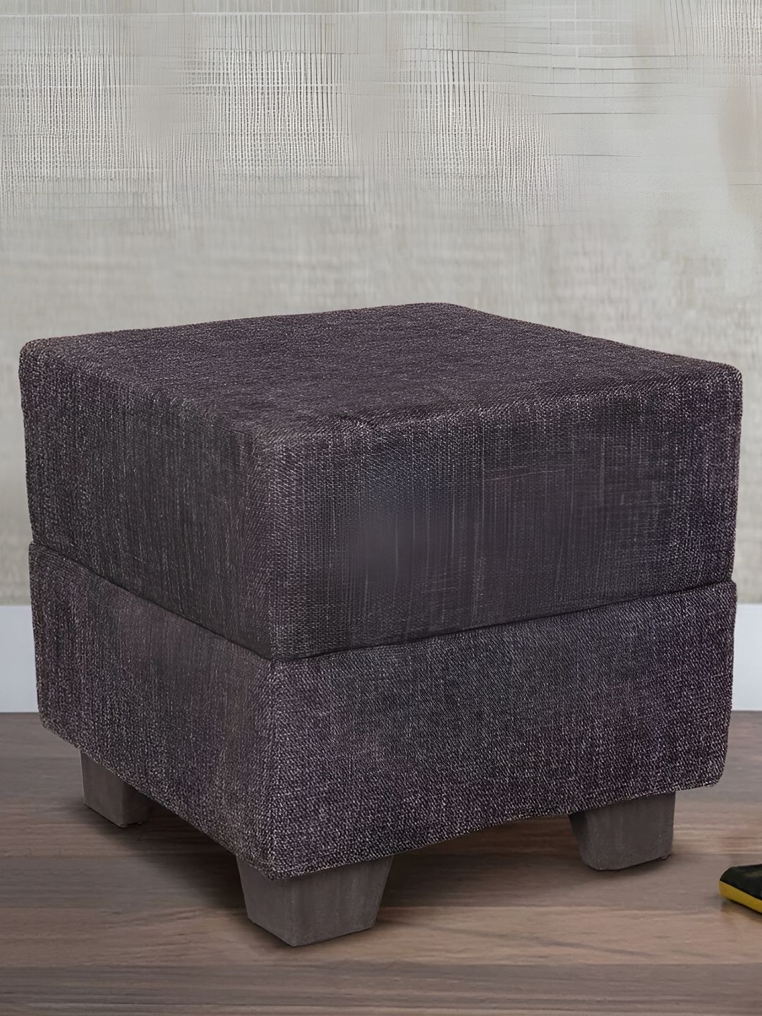 Ikiriya Charcoal Grey Iris Wooden Square Ottoman Pouffe
