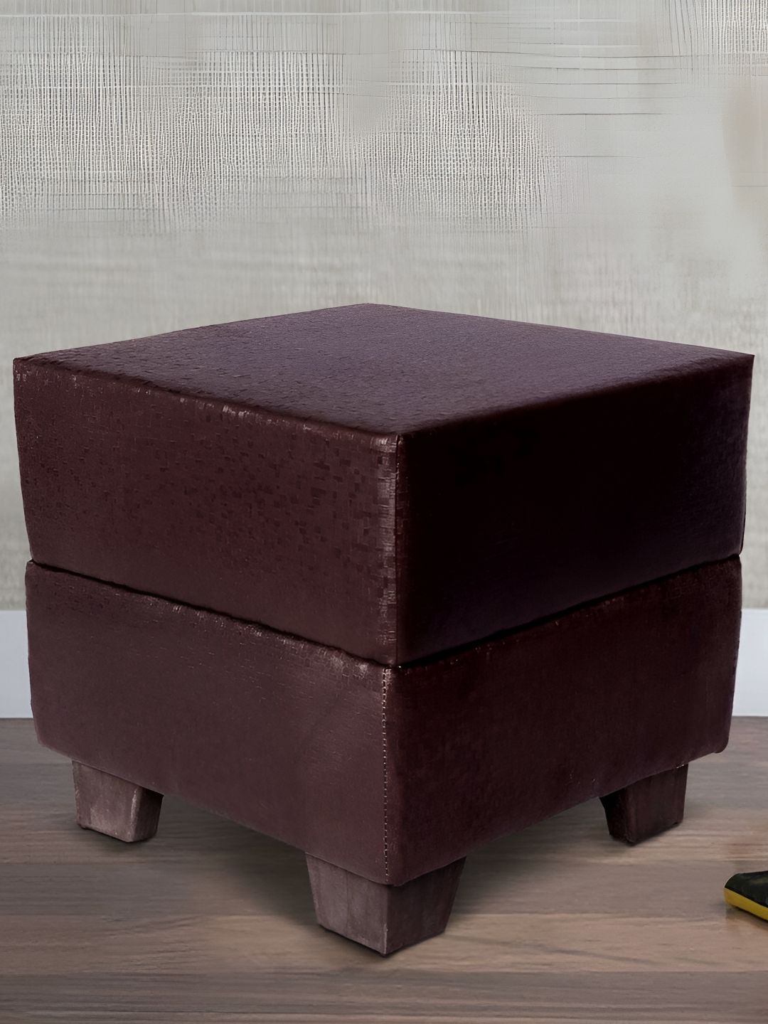 Ikiriya Brown Textured Iris Wooden Square Pouffe Ottoman