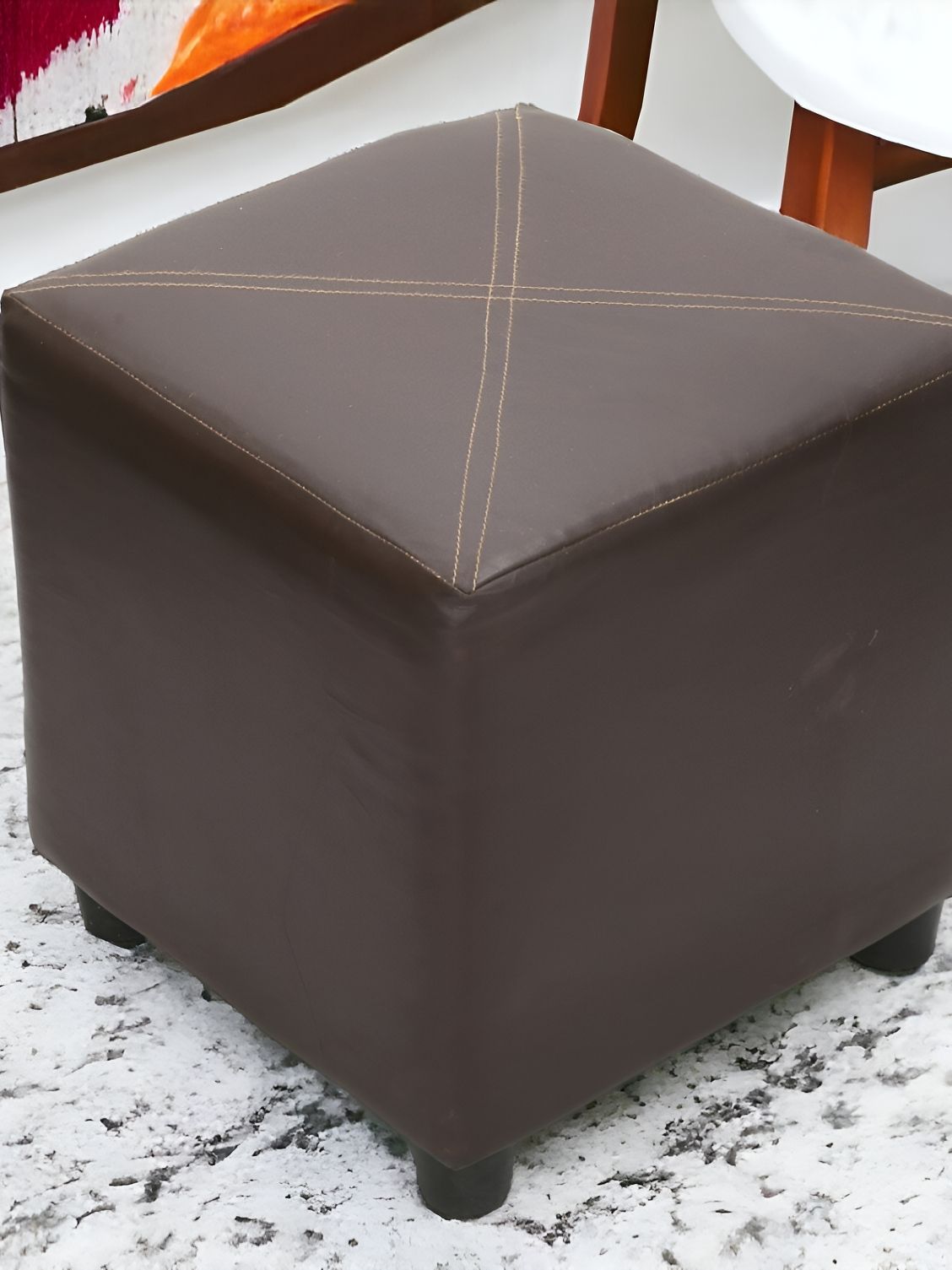 Ikiriya Brown Asteria Wooden Square Pouffe Ottoman