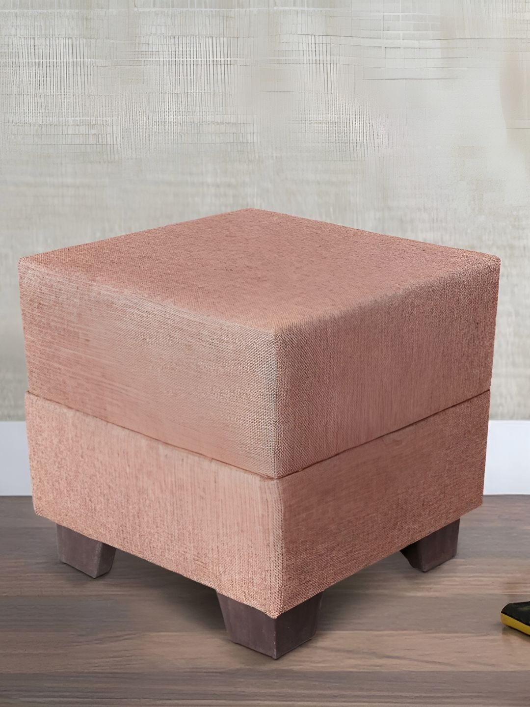 Ikiriya Beige Iris Wooden Square Pouffe Ottoman