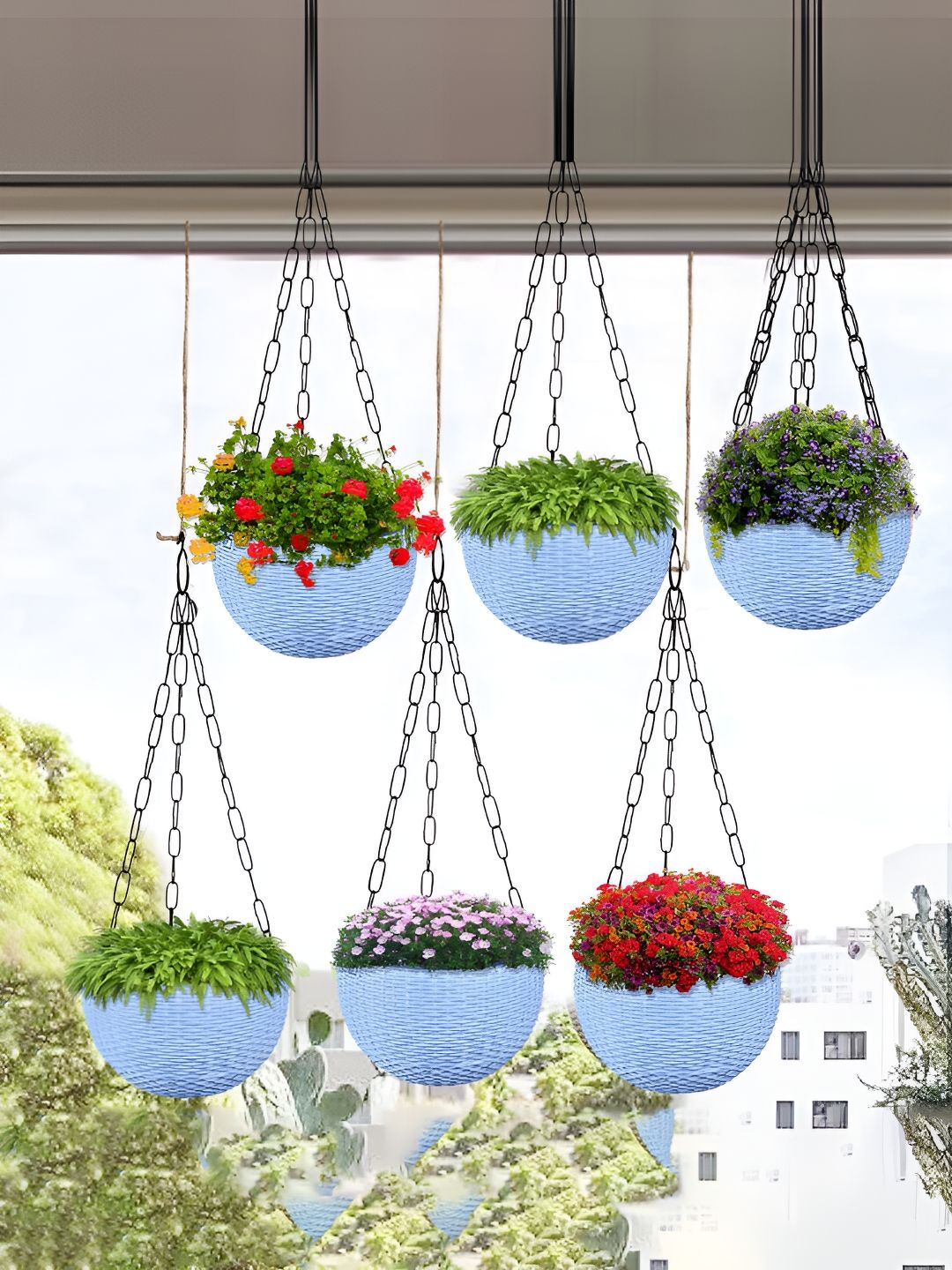 Kuber Industries Marble Euro Blue 6 Pieces Textured Hanging Planters-picture-11